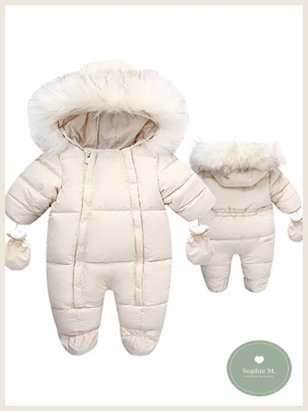 Baby Winter Snowsuit Hooded Coat Double Zipper Fur Collar